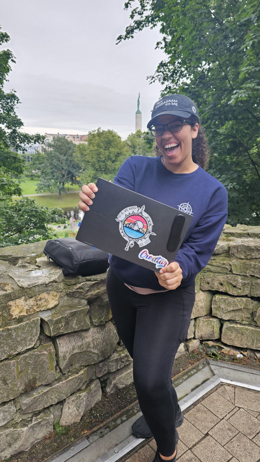 Lucie McGuire working remotely with a laptop